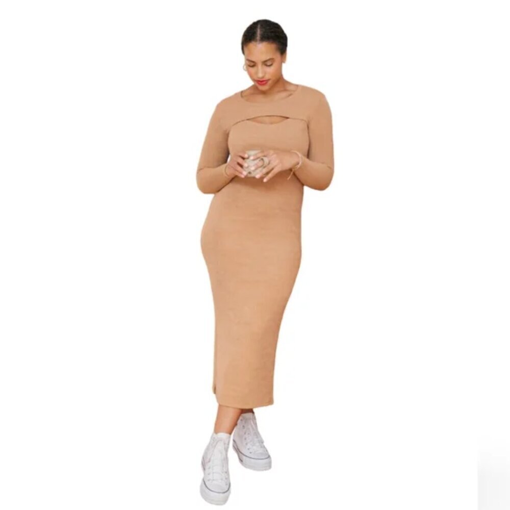 Smash + Tess Zoe Cut-Out Neutral Knit Midi Sweater Dress- Size Small